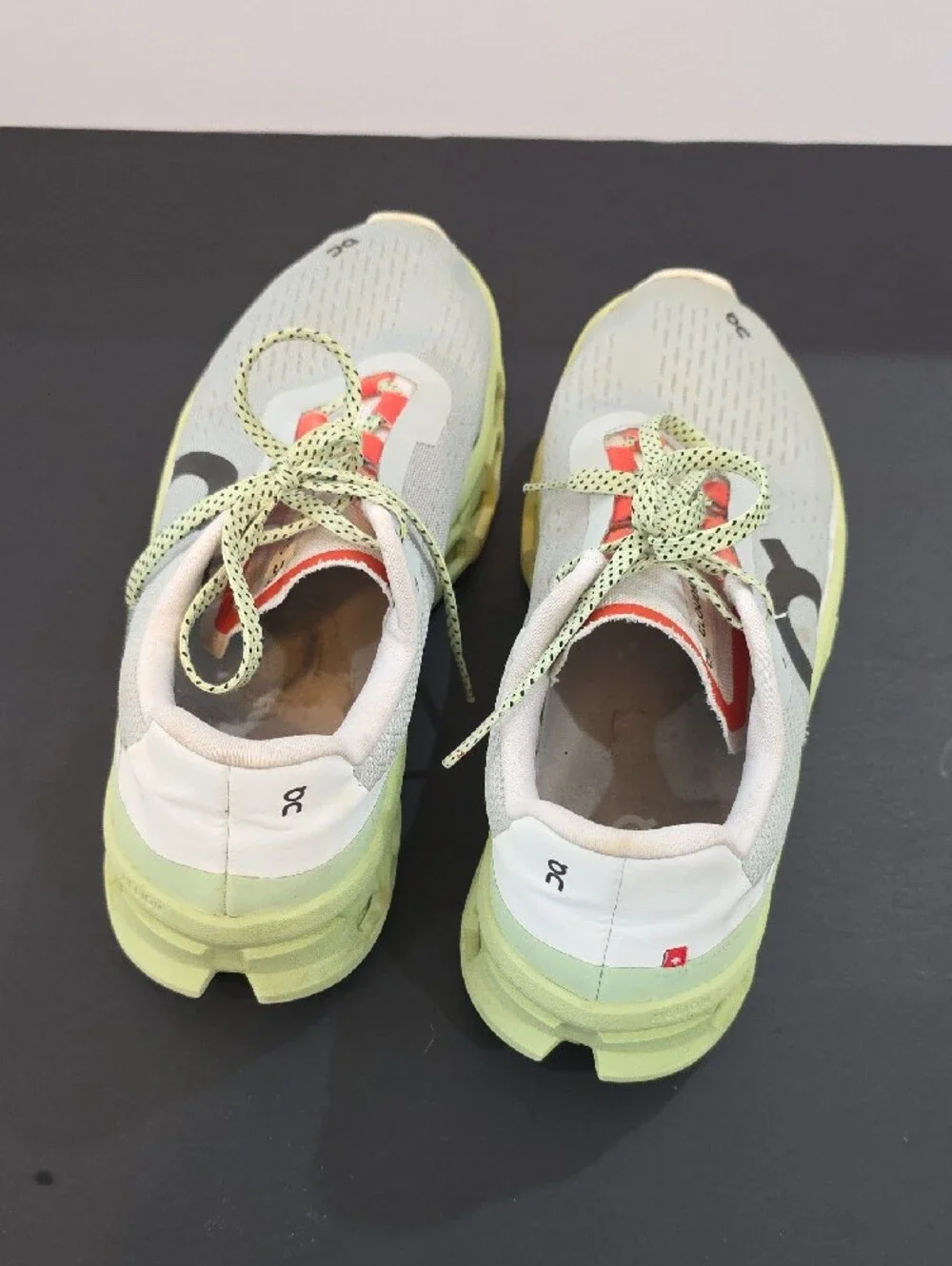 On Running CloudMonster Women’s Gray Sneakers with Lime & Coral Size 9.5